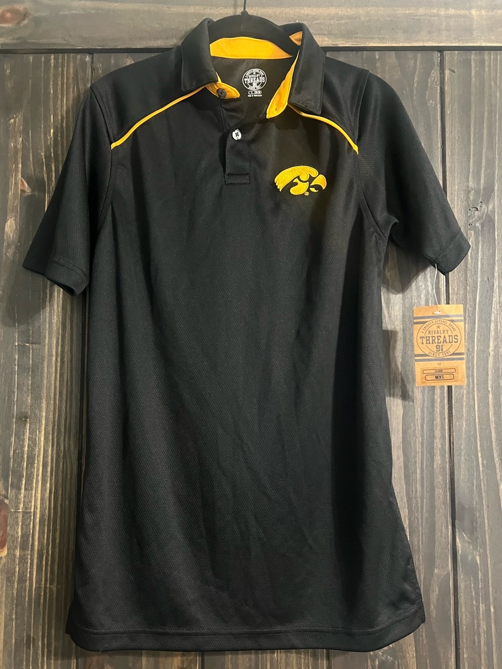 Iowa Hawkeyes Herky Hawk Black Polo Golf Dri Shirt Men’s S Rivalry Threads New